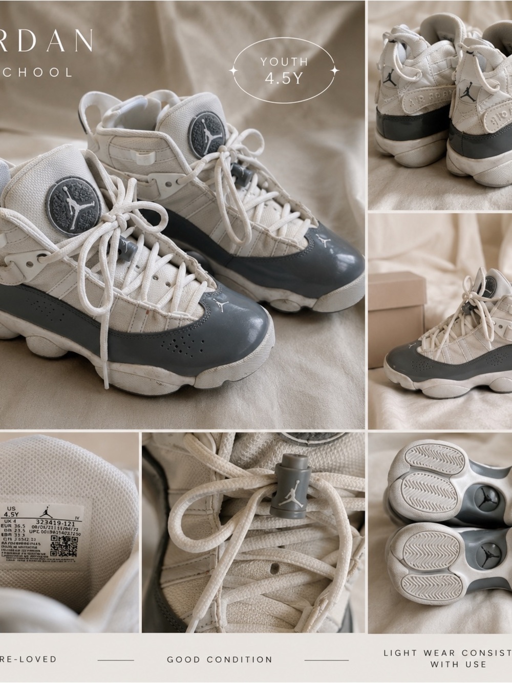 Jordan Air School sneakers in grey, white & black colorway